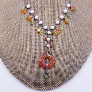 Vintage Sterling Silver Natural Multi Gemstone & Freshwater Pearl Necklace…